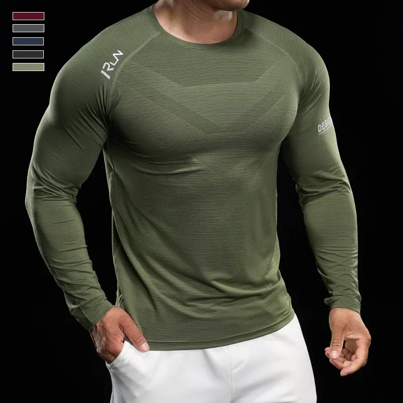 Camiseta para correr para hombre, chándal para trotar, camiseta atlética de compresión, camisetas deportivas de manga larga, camiseta de ajuste muscular para gimnasio y Fitnes