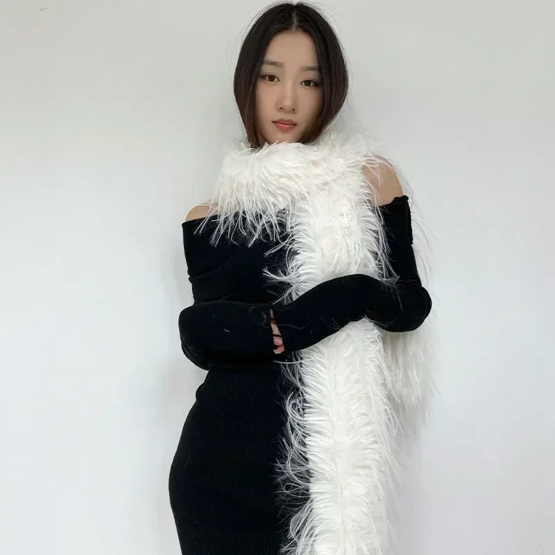 Bufanda de piel de visón de imitación para mujer, conjunto de orejeras, invierno, grueso, suave, cálido, de felpa, Color sólido, cuello de piel, bufanda larga, regalo para pareja