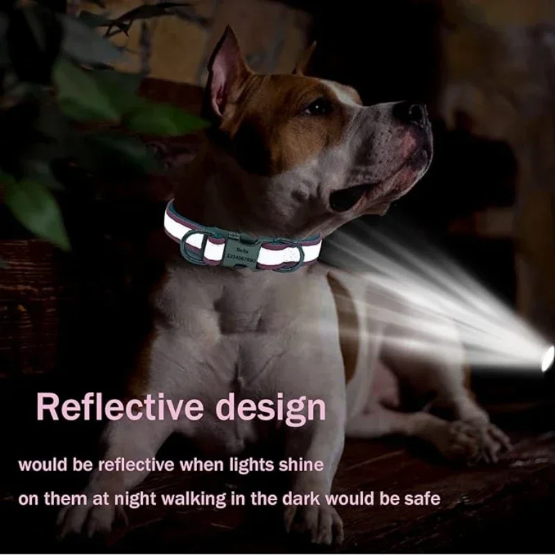 Collar de perro personalizado reflectante ajustable, collares de identificación personalizados con grabado gratis, Collar de cachorro duradero para perros pequeños, medianos y grandes