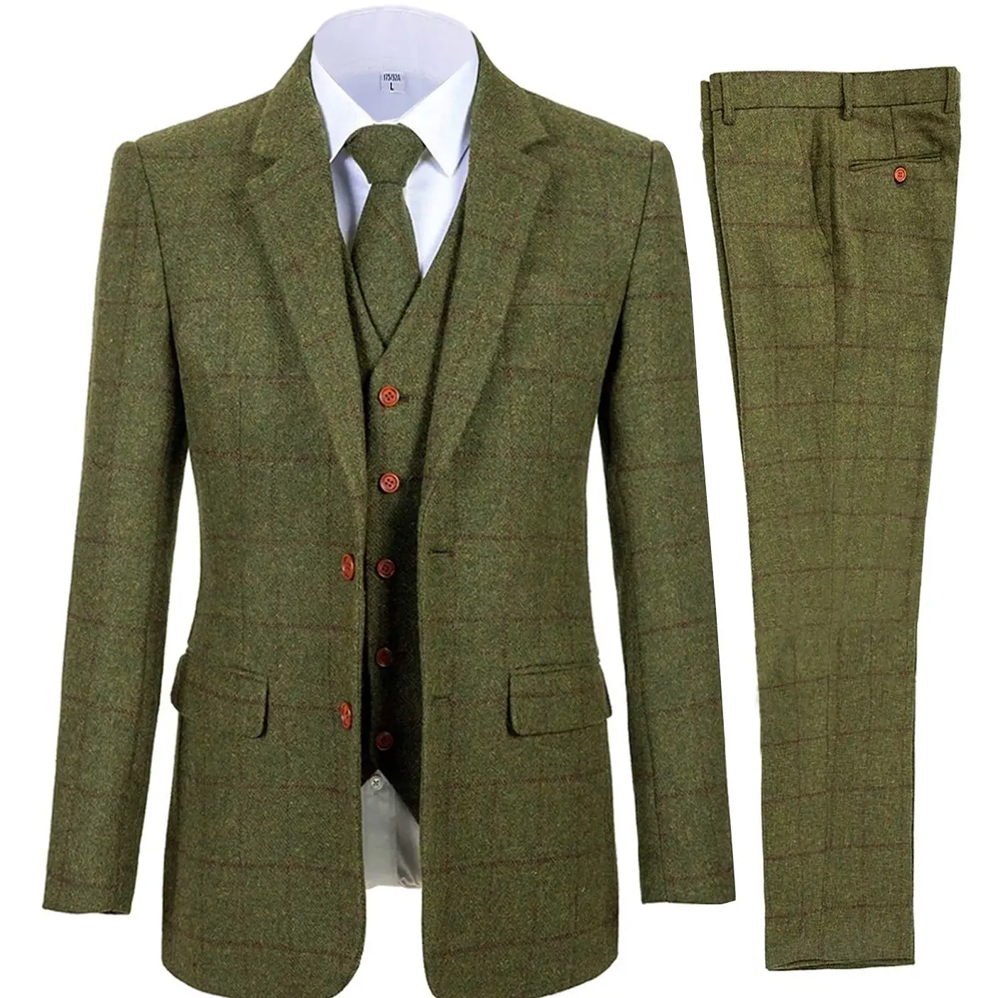 Trajes de 3 piezas para hombre, esmoquin formal de negocios con solapa de muesca para padrinos de boda, esmoquin a cuadros de lana para actividades de fiesta, boda (Blazer + chaleco + pantalón)
