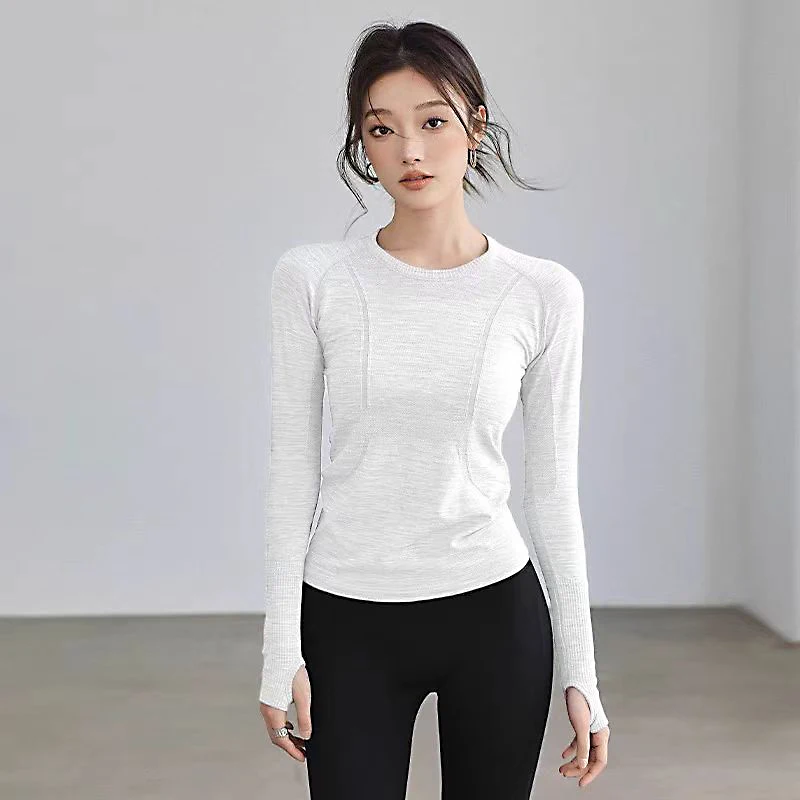 Ropa de yoga para mujer, tops deportivos, cuello redondo, sin costuras, ajustados, camiseta para correr, fitness, entrenamiento, manga larga, camiseta de gimnasio, invierno