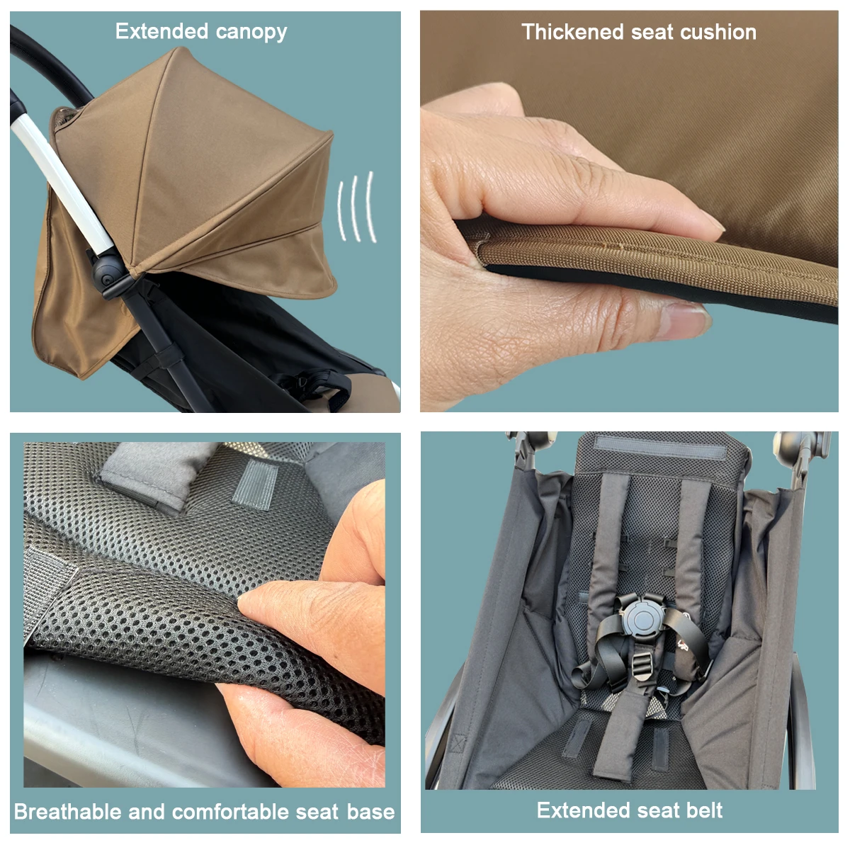 Accesorios de Repuesto para Carrito de Bebé MomTan: Capota Extendida, Cojín de Asiento y Base de Asiento para Babyzen YOYO Series y Stokke YOYO3