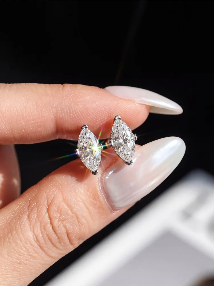 Pendientes Marquise de plata de ley 925 con diamantes de moissanita simples de 0,5 quilates para mujer, joyería fina de alta calidad para fiesta de aniversario