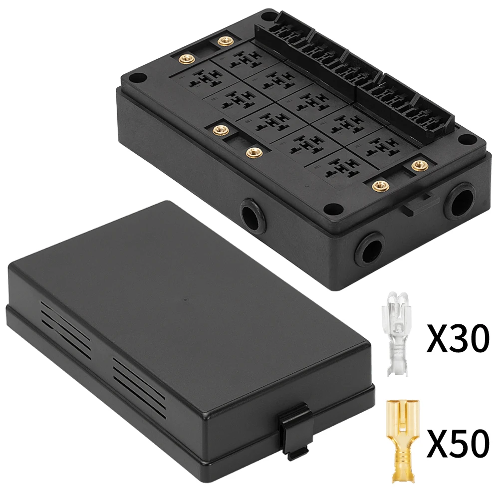 Caja de relés de coche de 10 vías, caja de fusibles de 12V, portafusibles de hoja de 15 vías para automoción marina con terminales