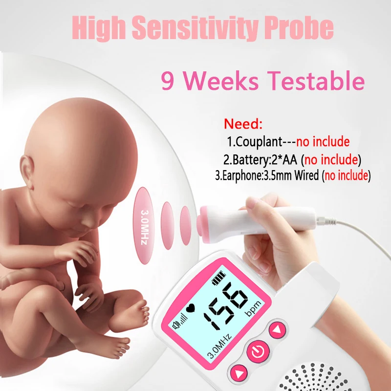 Doppler Fetal portátil de bolsillo, dispositivo Detector de ultrasonido, Monitor de latidos, 3,0 MHz, sonido del corazón del bebé, embarazo
