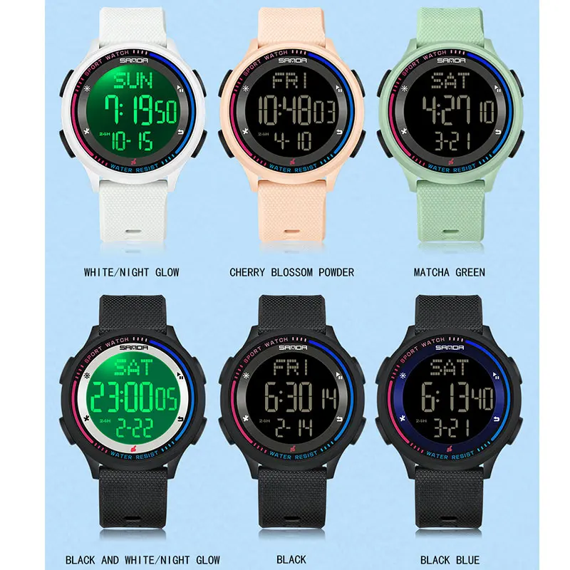 Reloj SANDA para hombre con múltiples funciones, cronómetro para deportes al aire libre, movimiento Digital resistente al agua, relojes LED con alarma electrónica de muñeca para hombre
