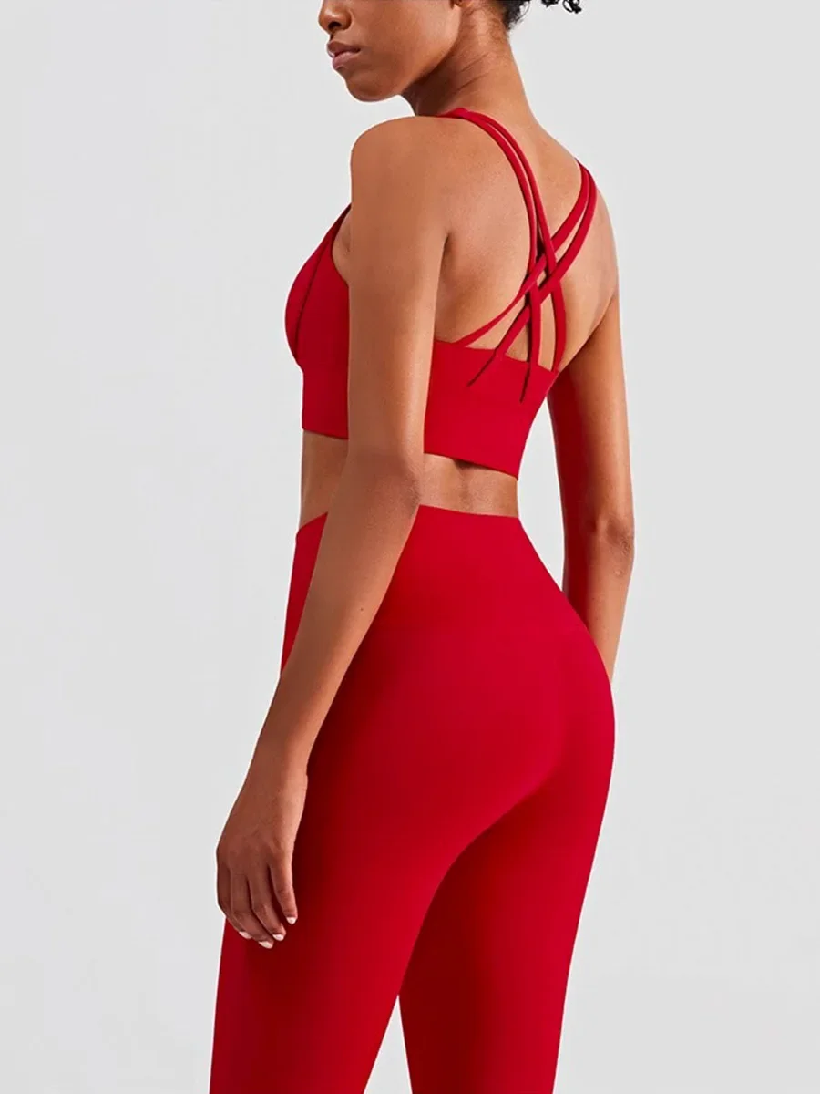 Ropa de Yoga de 2 piezas, chándal para mujer, ropa atlética, traje de Fitness para Pilates, entrenamiento de gimnasio, ropa de realce, Sujetador deportivo, traje de mallas