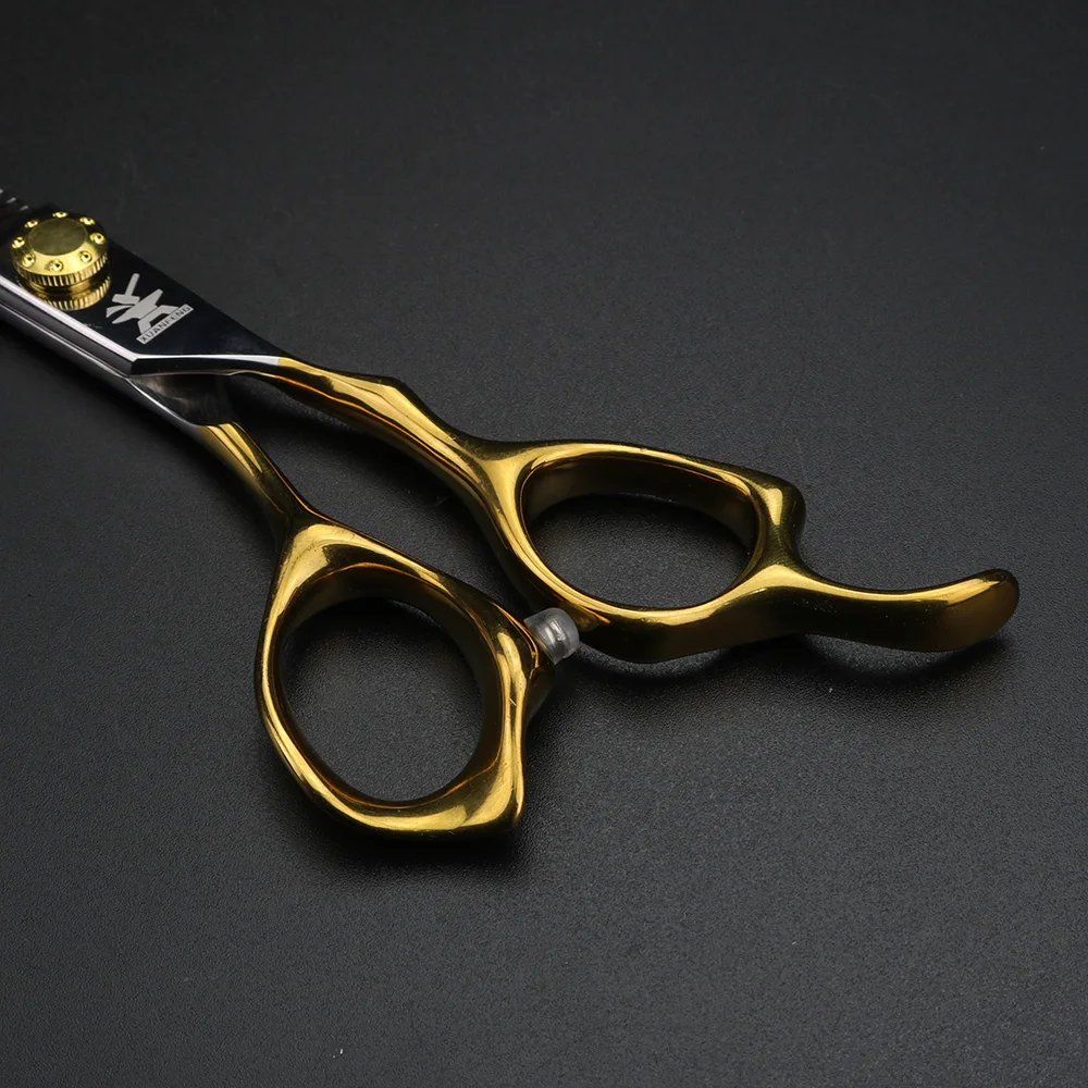 XUANFENG Tijeras para el cabello con mango dorado, tornillos dorados de acero 9cr18, tijeras de corte de peluquero de 6 pulgadas y juego de tijeras de adelgazamiento