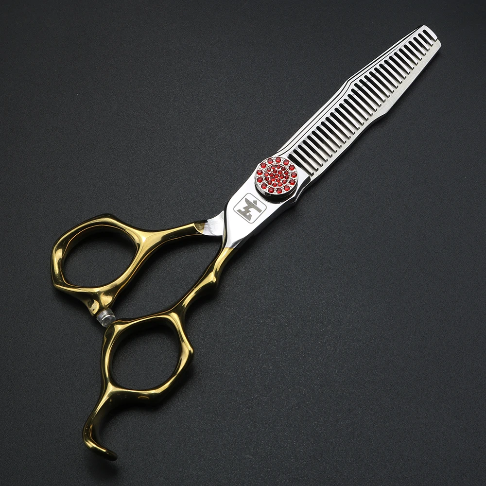 XUANFENG Tijeras para el cabello con proceso CNC de 6 pulgadas, tornillos de rubí, tijeras de corte de peluquería y tijeras de adelgazamiento