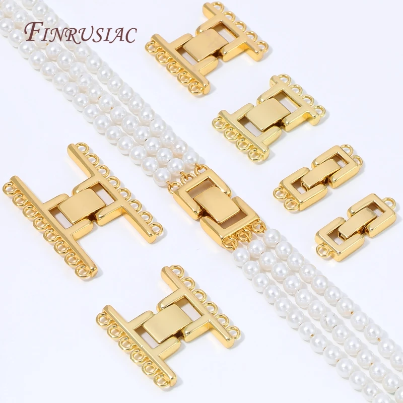 Cierre de Pulsera de Perlas en Capas Rectangulares con Múltiples Hilos Chapado en Oro de 18K, Conector de Cierre con Múltiples Lazos, Accesorios para Fabricación de Joyería DIY