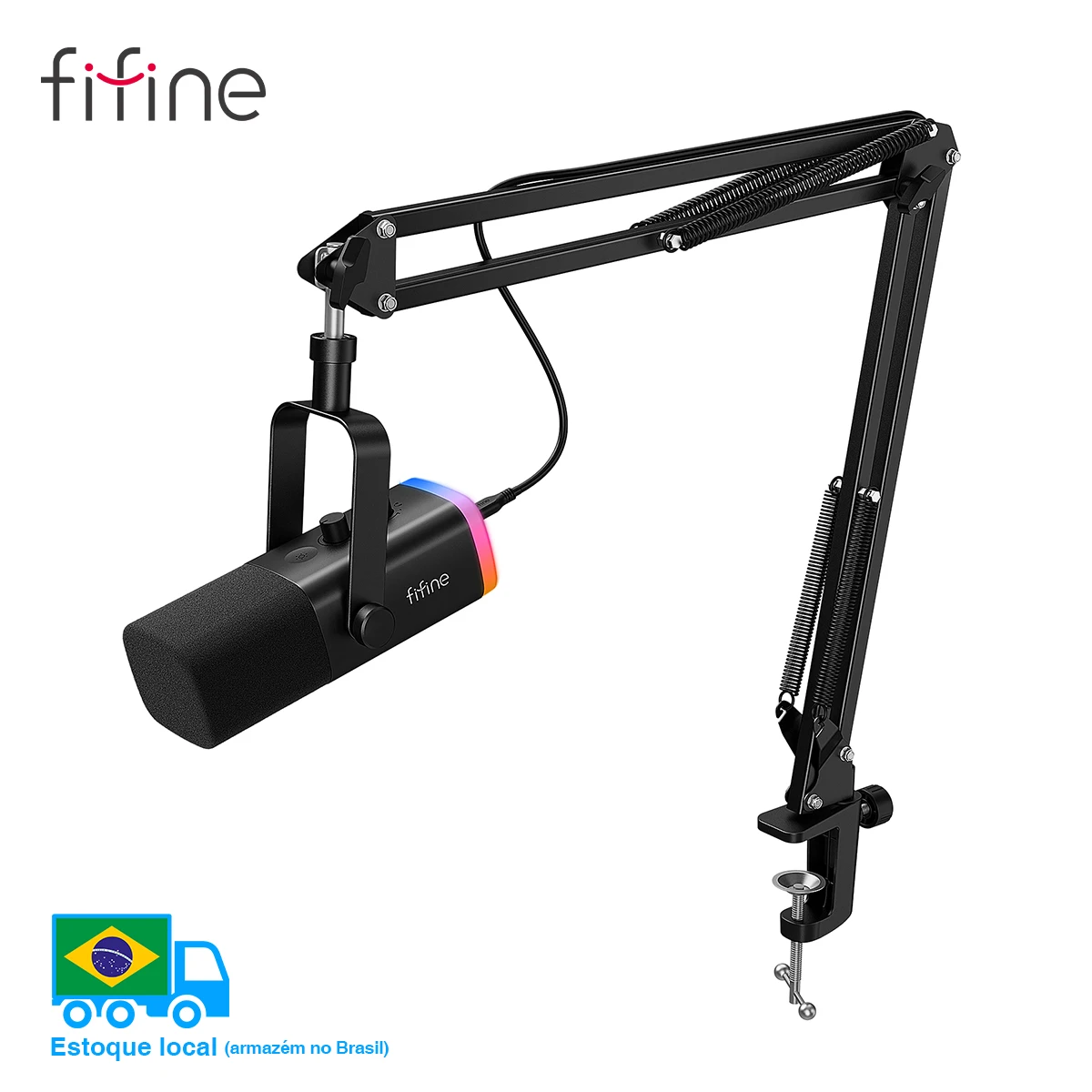 FIFINE-Kit de micrófono dinámico XLR con brazo Boom para mezclador, juego de micrófono USB para juegos con RGB, Control de volumen para PC PS5/4 AmpliGame AM8T