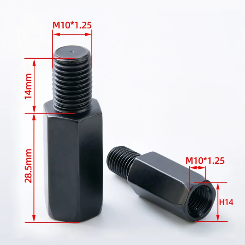 2 Adaptadores Negros Extendidos para Espejos Retrovisores de Motocicleta M10 10mm RH/LH, Tornillos Adaptadores de Rosca Izquierda/Derecha