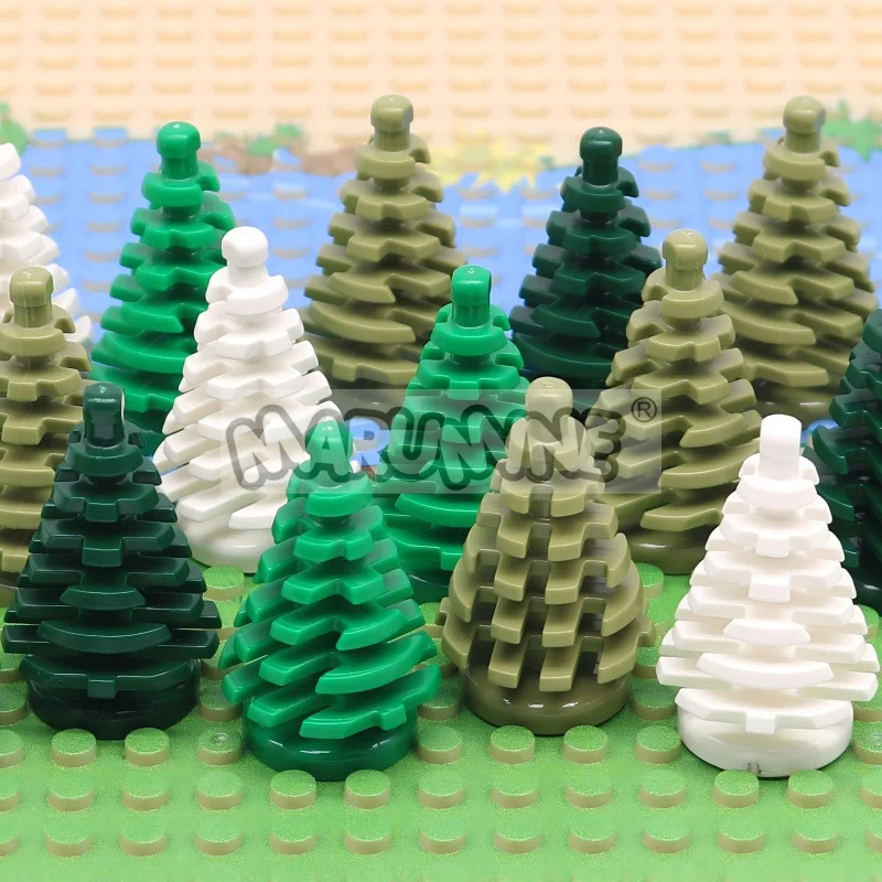 Marumine bloques de construcción de árbol de Navidad pequeño, 10 piezas, MOC, abeto 2435, Compatible con construcción, vista de la ciudad, piezas de ladrillos, tallo de hierba