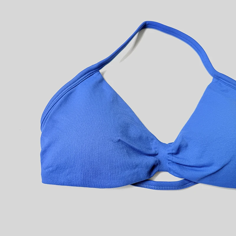 Sujetador deportivo con cuello Halter para mujer, Top corto de gimnasia con espalda abierta y realce, camisetas sin mangas de Yoga para entrenamiento sin costuras acolchadas