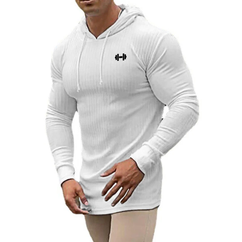 Otoño transpirable de secado rápido de punto con capucha camisa hombres Fitness deporte de manga larga Sudadera con capucha gimnasio culturismo músculo Slim Fit jerseys