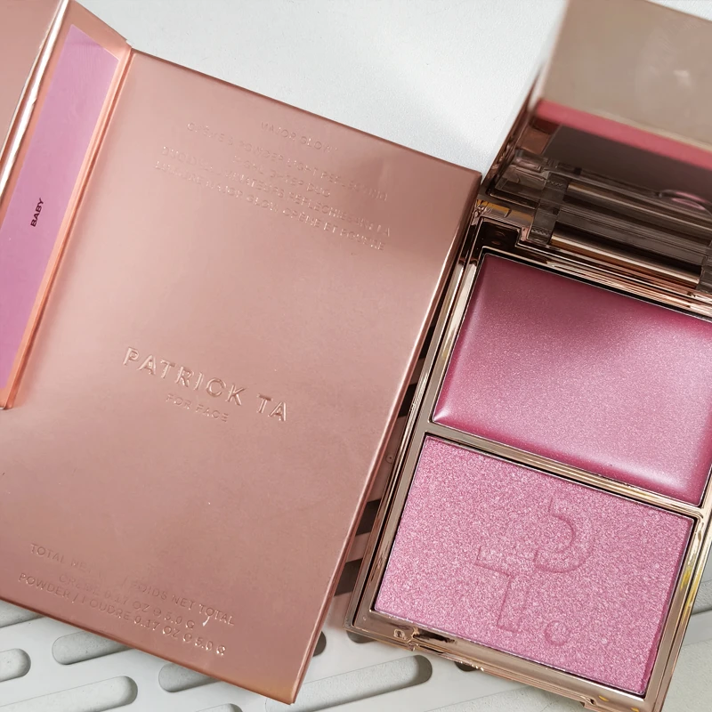 Paleta de Maquillaje Facial 2 en 1 de la Marca Popular Patrick, Colorete en Crema y Polvo de Doble Color, Iluminador Brillante, Cosméticos para Mujer