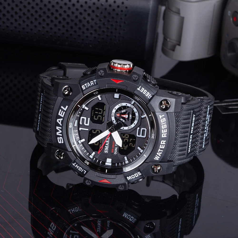 SMAEL-reloj deportivo militar para hombre, cronómetro con alarma, luz trasera Digital LED, pantalla de hora Dual, resistente al agua, 8007