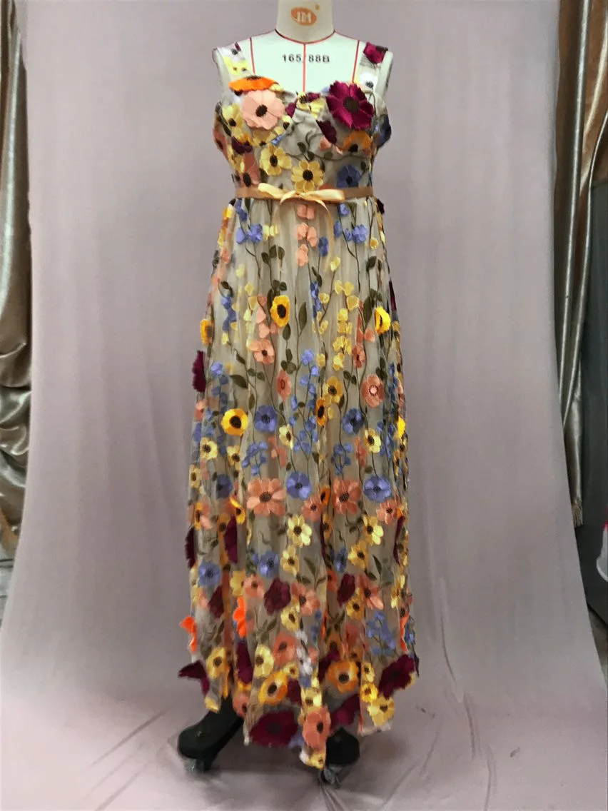 Flores tridimensionales para mujer, bordado de moda, envoltura de flores para glúteos, vestido Sexy, temperamento elegante, encaje de malla