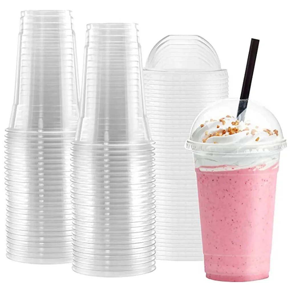 Vasos de plástico con tapas de cúpula para bebidas frías heladas, café, té, batidos, Sodas, Agua, fiesta, vajilla desechable, 100 unids/set, 500ML