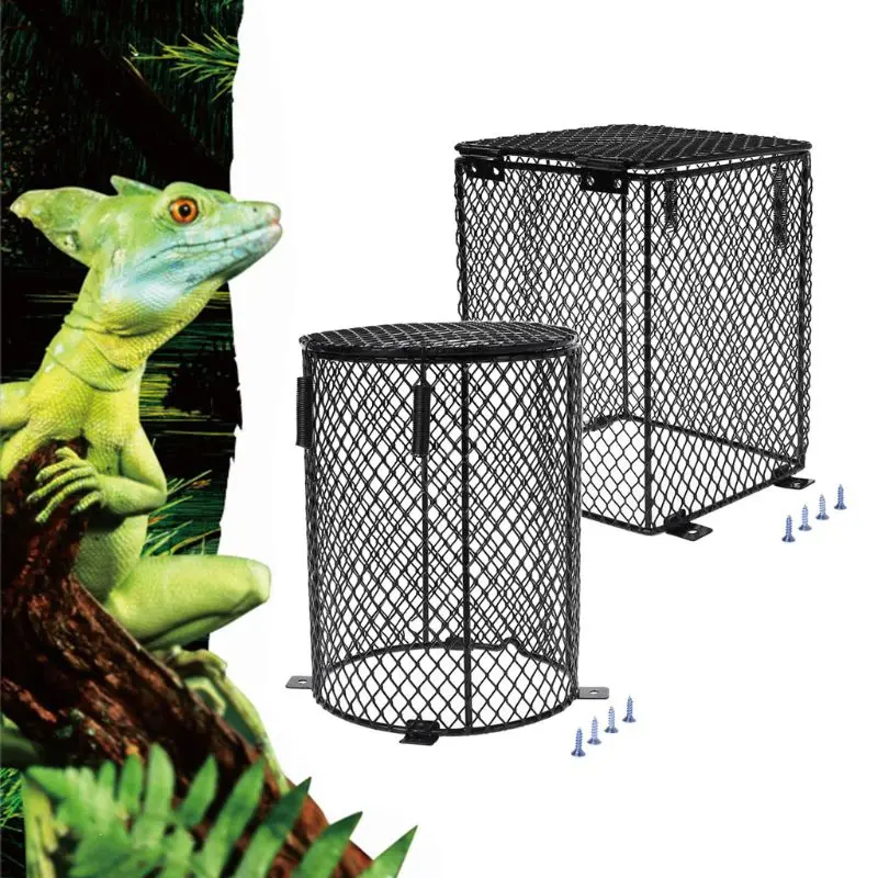 Protector lámpara calor para Reptiles con 4 tornillos, bombillas calefactoras para anfibios, cubierta malla, cubierta y