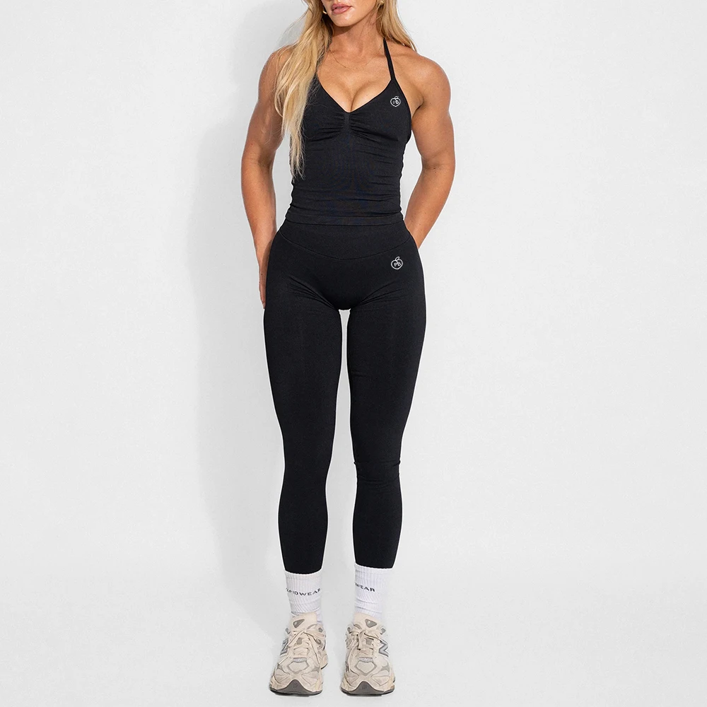 Conjunto de Yoga para mujer, Tops ajustados con cuello Halter y pantalones moldeadores, ropa deportiva de Yoga, ropa de entrenamiento para gimnasio, conjunto de mallas de cintura alta, 2 uds.