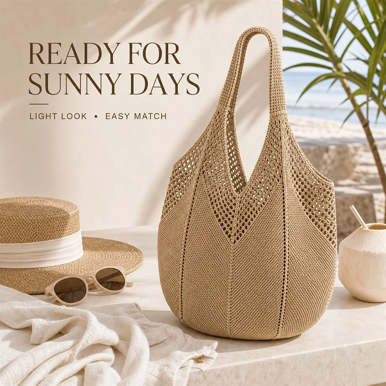 Bolso Tote de Punto Calado Ligero y de Gran Capacidad, Bolso de Hombro de Ganchillo para Playa, Viajes, Escuela, Regalo del Día de la Madre para Mamá