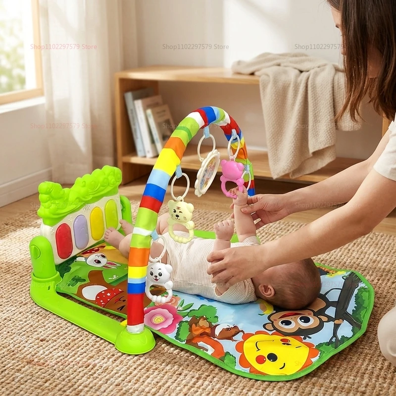 Gimnasio de actividades con piano de pedales para bebés, alfombra de juego para gatear, sonajeros colgantes, juguete educativo temprano para bebés recién nacidos de 0 a 36 meses.