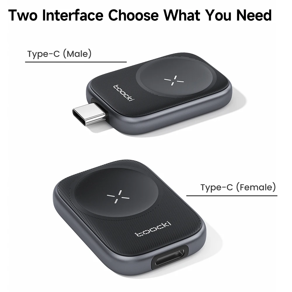 Cargador inalámbrico Toocki TW13 de 2,5 W para iWatch S1-S11 SE 2-3 Ultra 1-3, cargador inalámbrico magnético portátil tipo C para Apple Watch