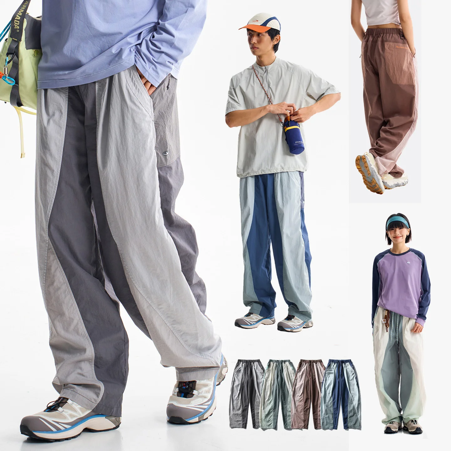 Hombres al aire libre ligero de secado rápido Ultra suelto Casual empalme pierna ancha Techwear pista Cargo pantalones mujeres ropa de calle pantalones holgados