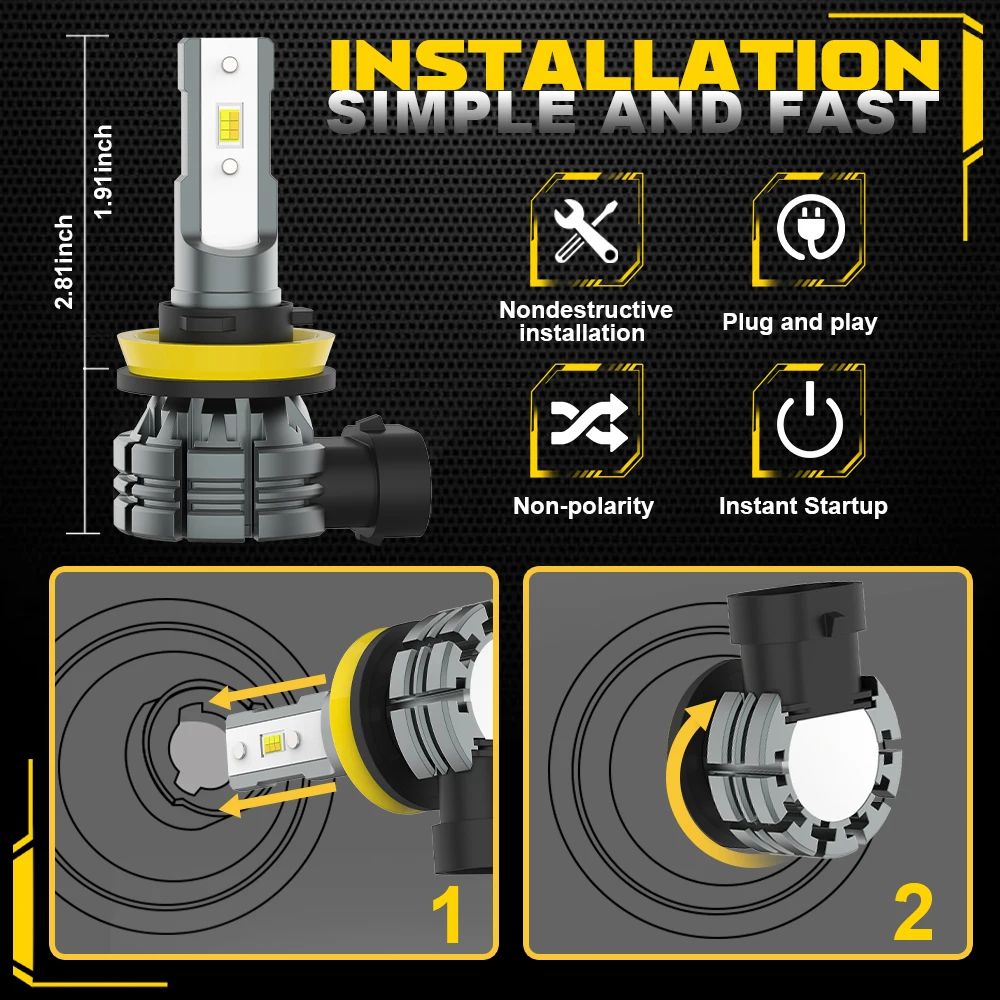 BMTxms 2 uds 60W 12000LM Canbus H8 H11 9005 9006 luz LED antiniebla para coche H9 HB3 HB4 9145 H10 lámpara antiniebla LED 6500K 3000K 12V diodo