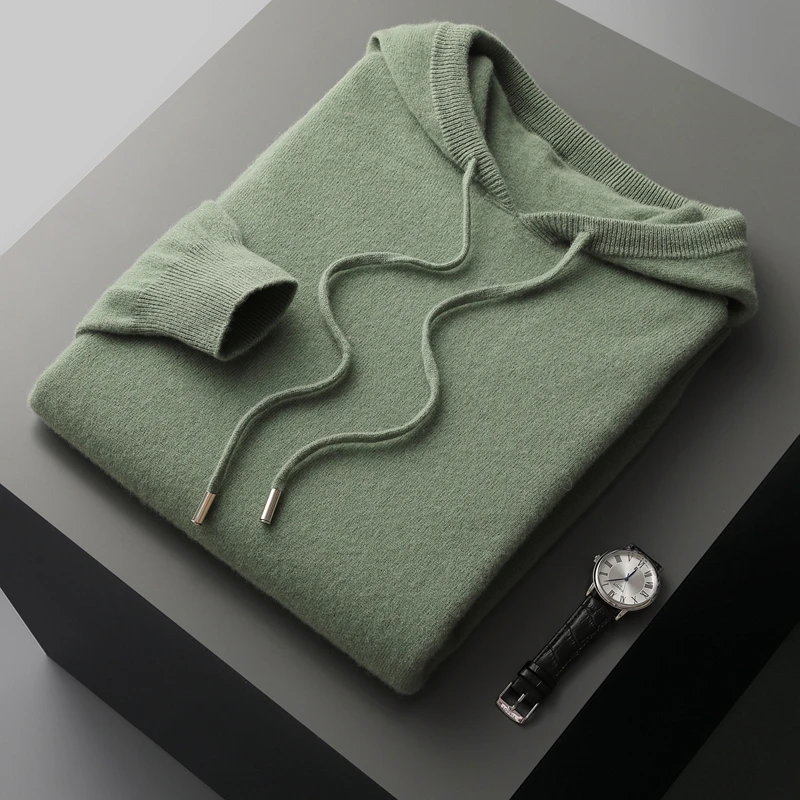 Sudadera con capucha de una pieza de Cachemira para hombre y mujer, sudadera de punto de lana merina 100%, informal, grande, larga, para otoño e invierno