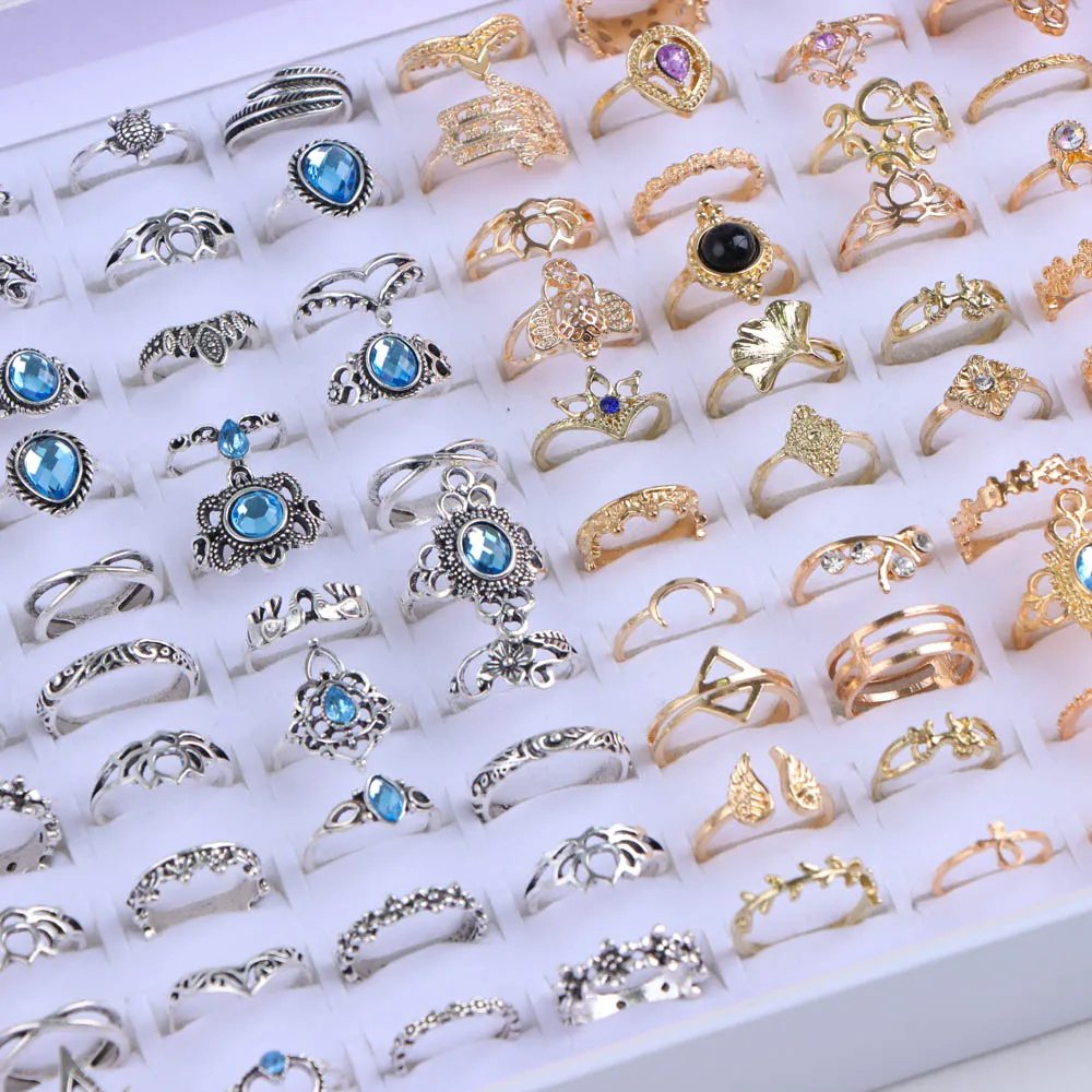 20 unids/lote Vintage Bohemia geometría flores hoja anillos para mujeres encanto mezcla estilo Color joyería de moda accesorios de regalo al por mayor