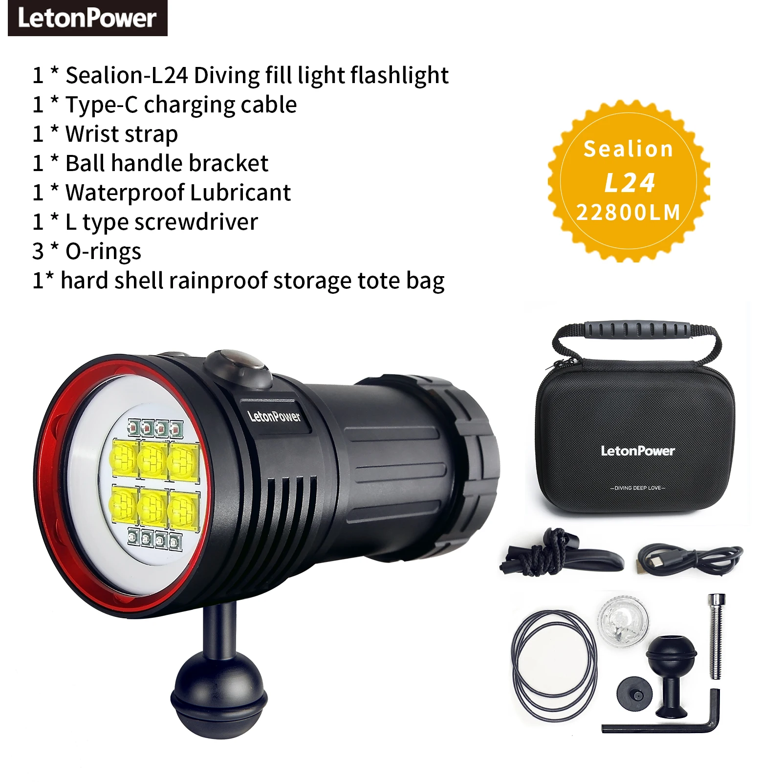 Linterna de buceo LetonPower 22800 lúmenes iluminación subacuática recargable 100m antorcha impermeable para fotografía luz de relleno de vídeo
