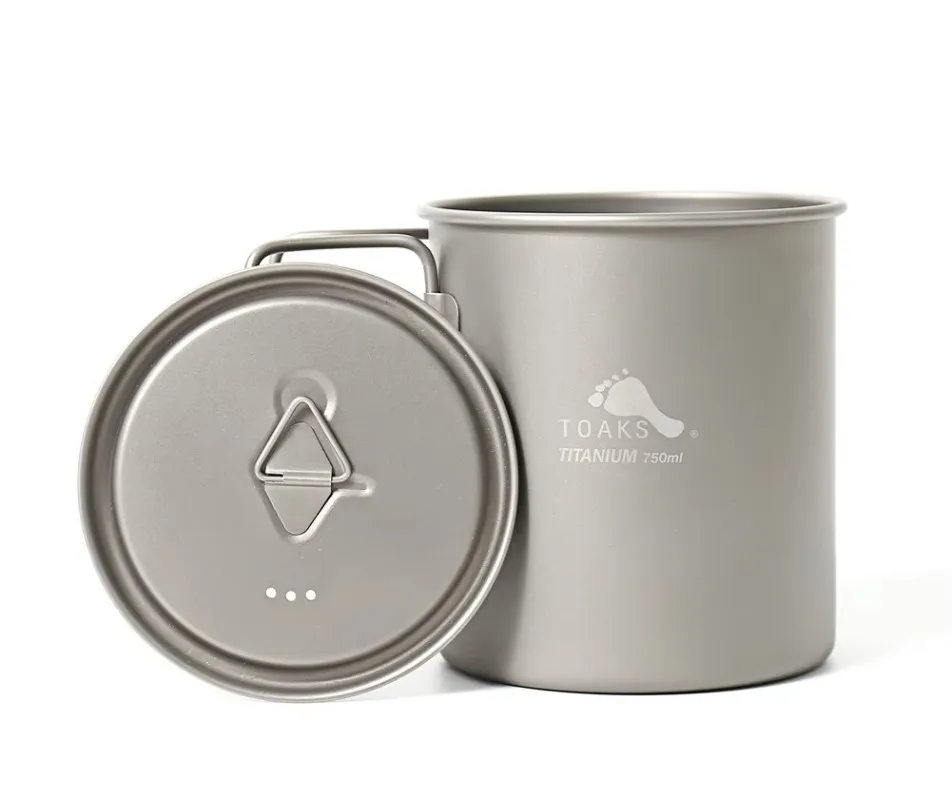 TOAKS Titanium Pot POT-750, taza ultraligera para exteriores con tapa y mango plegable, utensilios de cocina para acampar, 750ml, 103g