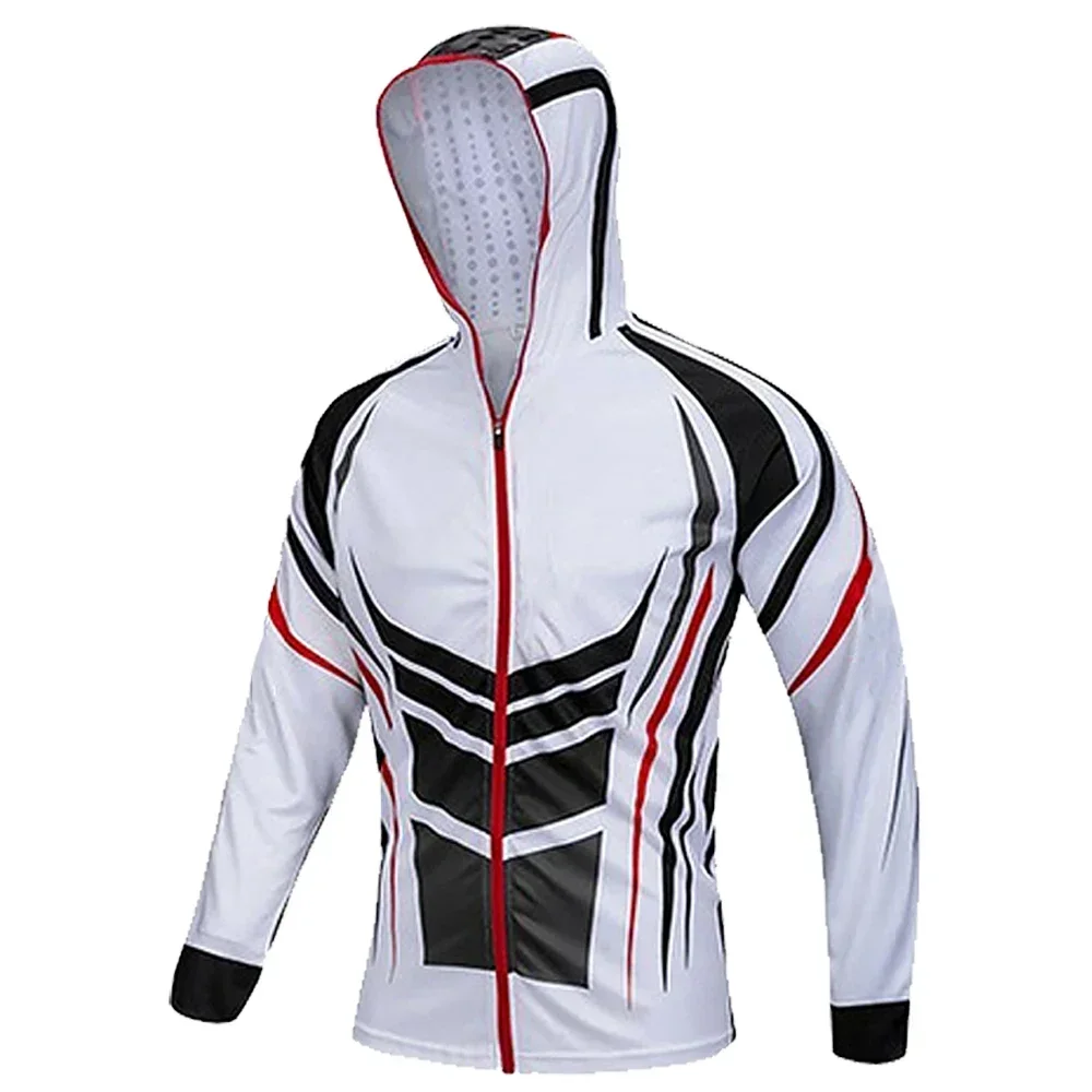 Camisas de pesca con protección UV para hombre, camisa de pesca con estampado con capucha de secado rápido, chaqueta Anti-UV transpirable de manga larga