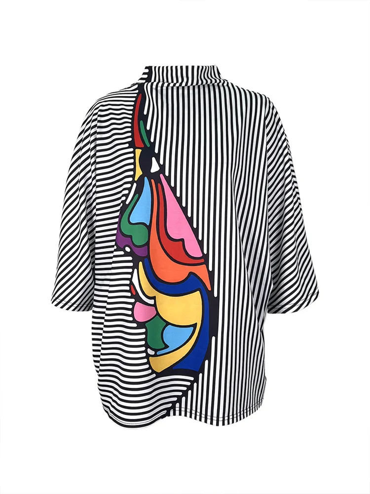 UOOZEE Camisetas a Rayas con Cuello Alto para Mujer, Moda 2026, Primavera-Verano, Estilo Coreano, Holgadas, Casuales, para Salir