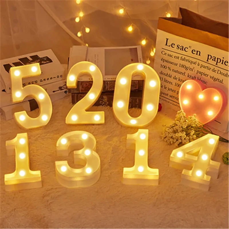 Lámpara luminosa con letras y números, luces LED del alfabeto, decoración nocturna para el hogar, boda, cumpleaños, decoración de fiesta de navidad