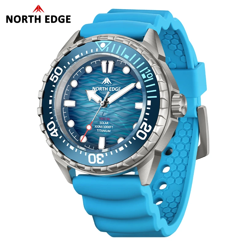 Reloj de buceo NORTH EDGE TRITON-TI de titanio y acero inoxidable, con energía solar, reloj de cuarzo de lujo para hombre, resistente al agua hasta 300 m, con más de 180 días de autonomía.