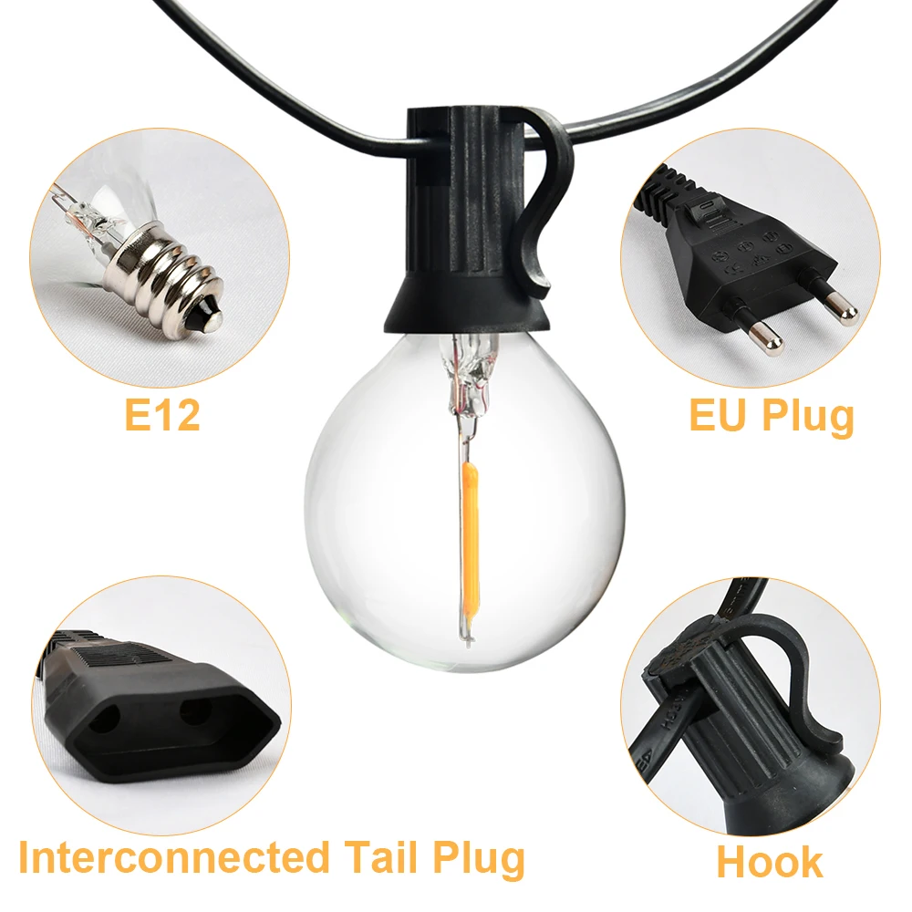 Guirnalda de luces LED G40 guirnalda de luces LED IP45 guirnalda de hadas para Patio para jardín al aire libre boda Patry Decorate9M 14M 15M 18M