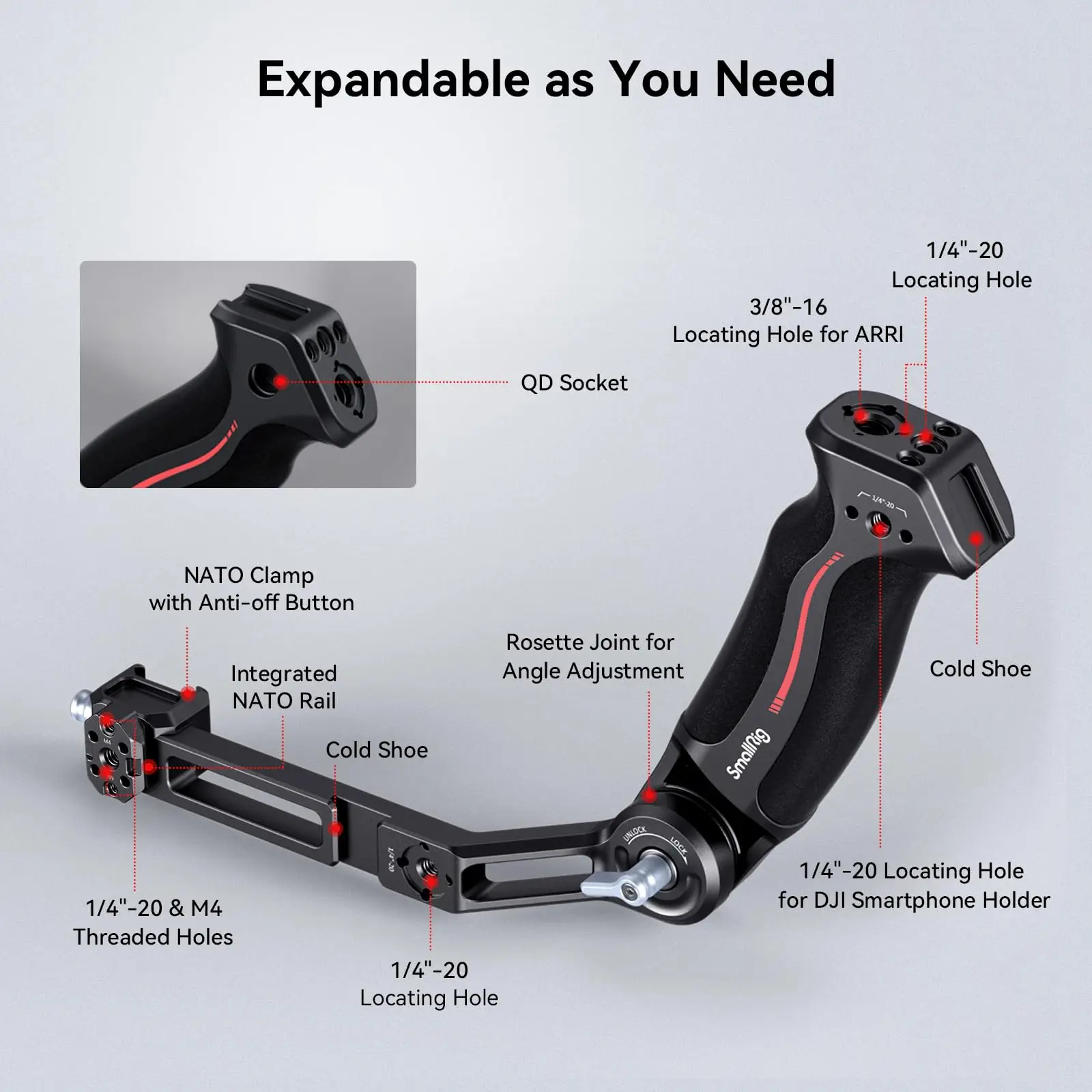 Empuñadura Ajustable SmallRig para DJI RS 2 / RS 3 / RS 3 Pro / RS 3 Mini / RS 4 Pro / RS 4 / RS 4 Mini / RS 5 Gimbal