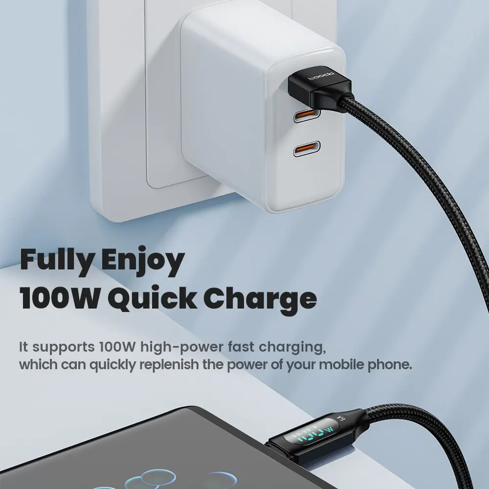 Toocki 100W Cable USB tipo C para Huawei Honor Xiaomi Samsung Super carga carga rápida cargador USB C Cable de datos Cable 1m 2m