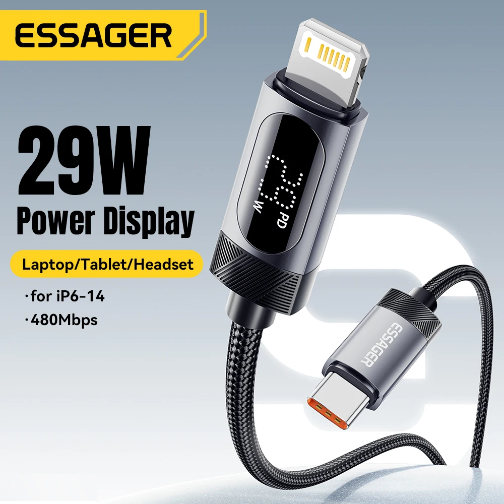 Essager tipo C a Cable de iluminación para iPhone 14 13 12 11 Pro Max PD 29W Cable de pantalla Digital de carga rápida para Macbook iPad