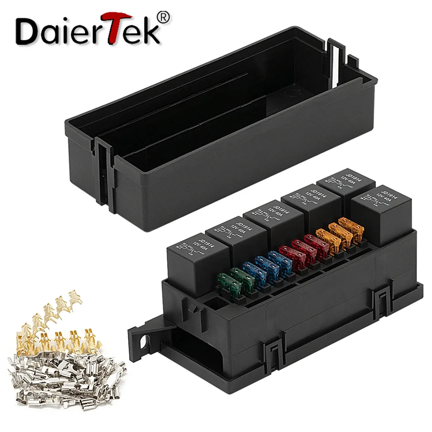 DaierTek-bloque de caja de relé de fusibles automático, 12V, 11 vías, con relé de 5 pines y fusibles para coche, camión marino, remolque, barco