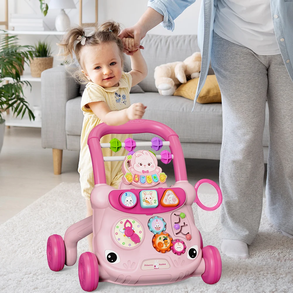 Andador para Bebés con Centro de Actividades Musicales, Andador Multifuncional de Aprendizaje con Diseño de Dibujos Animados para Niños y Niñas de 18 Meses o Más