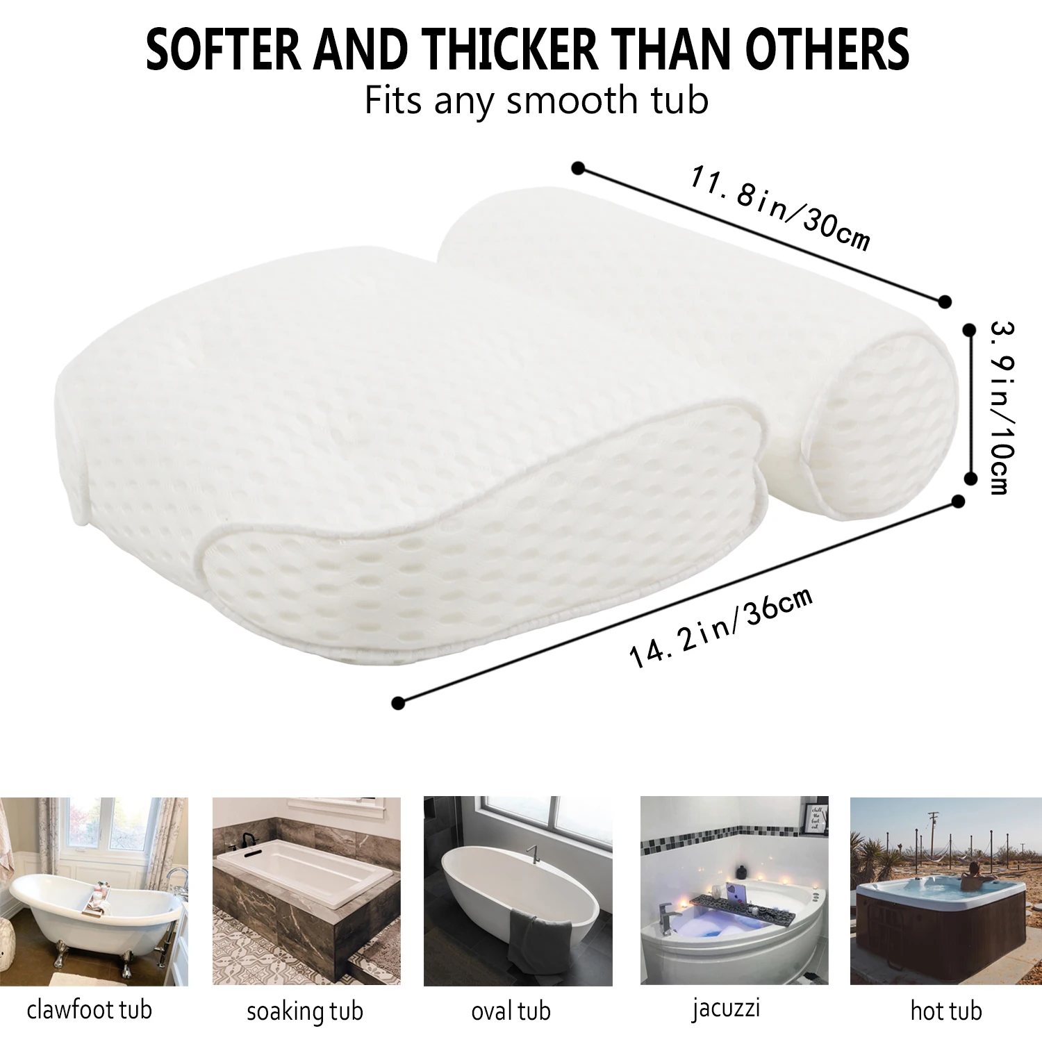 Almohada de baño para bañera, soporte para cuello, cabeza y espalda con ventosas antideslizantes, almohada para bañera de malla de aire