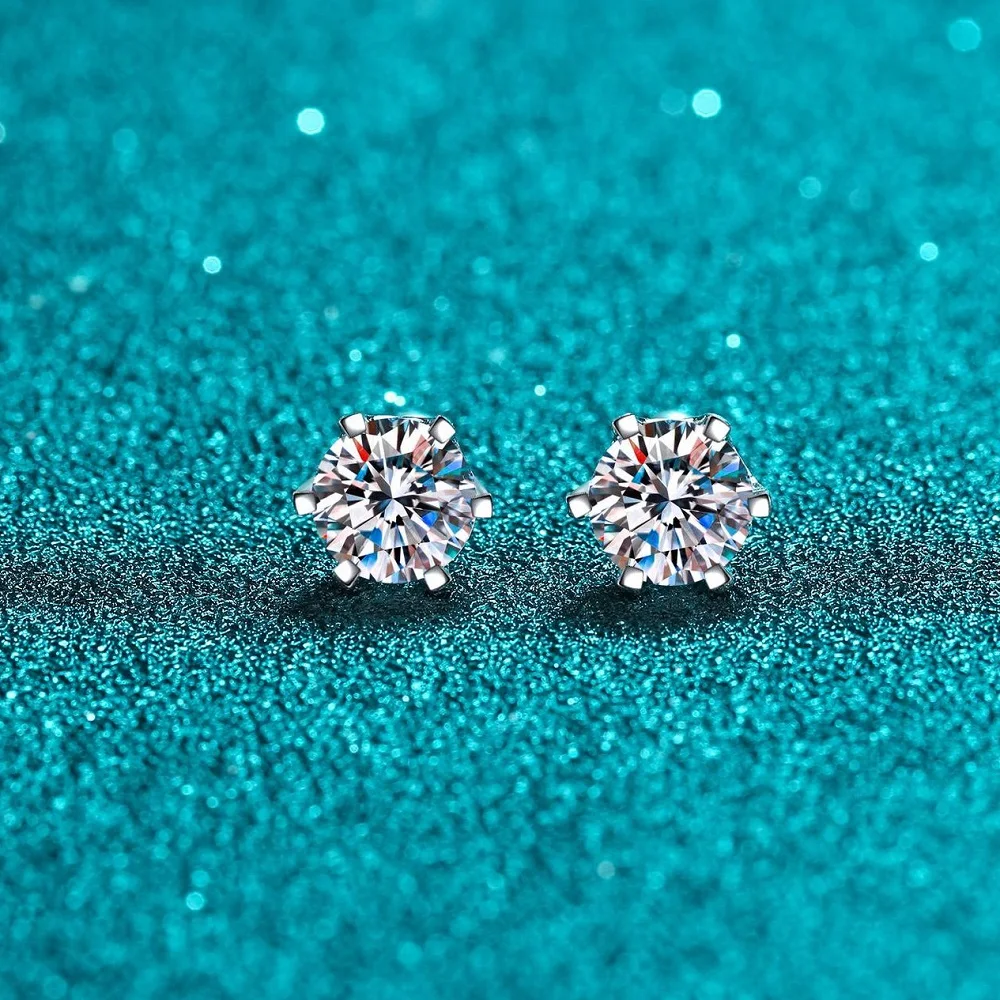 BIJOX STORY-pendientes de tuerca de moissanita para mujer, Color D, Plata de Ley 925, 6 puntas de diamante, joyería fina para boda