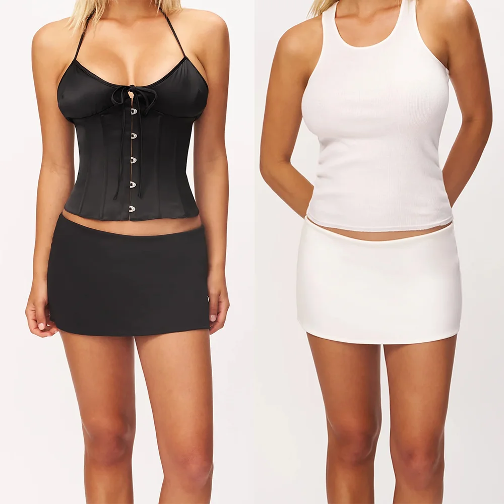 Falda pantalón ultracorta de cintura baja Guz, minifalda ajustada con pantalones cortos de seguridad incorporados para evitar la exposición, falda elástica de corte ajustado que alarga las piernas, falda pantalón de cintura baja con estampado de lunares