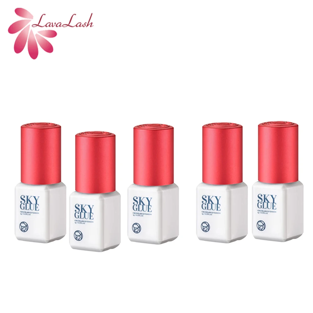 Lote de 10 Botellas de Pegamento Original Coreano para Extensiones de Pestañas Sky Glue con Tapa Roja, Tiempo de Secado de 1-2 Segundos, Duración de 6-7 Semanas, Pegamento Más Rápido y Fuerte