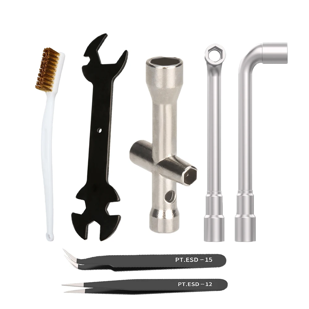 Juego de llaves para impresora 3D MK8 MK10, llave de tubo cruzado para limpieza de boquillas, herramienta de cepillo de cobre, pinzas, llave L para Ender 3 5 CR-10