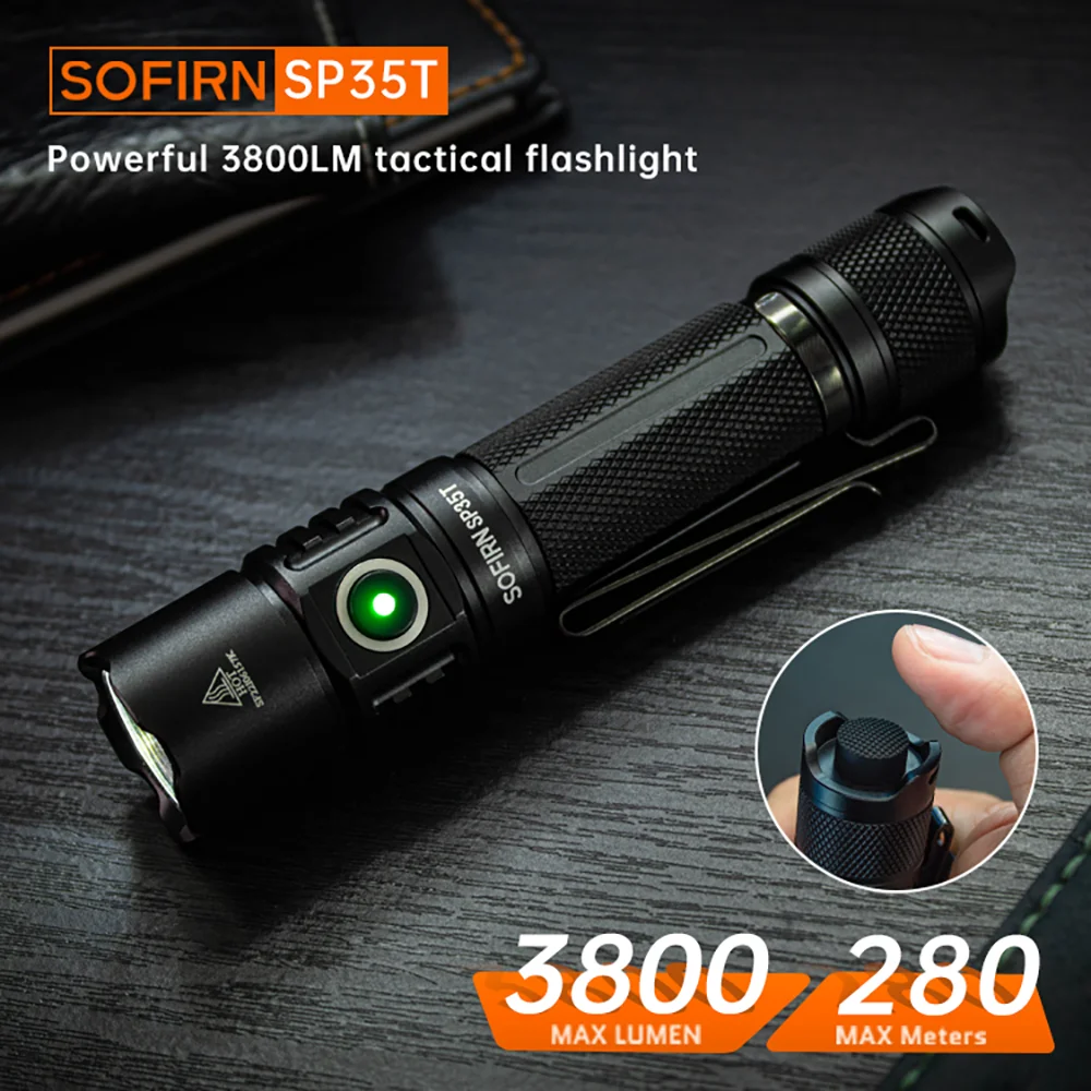 Sofirn SP35T 3800lm linterna táctica 21700 potente luz LED USB C antorcha recargable con doble interruptor indicador de alimentación ATR